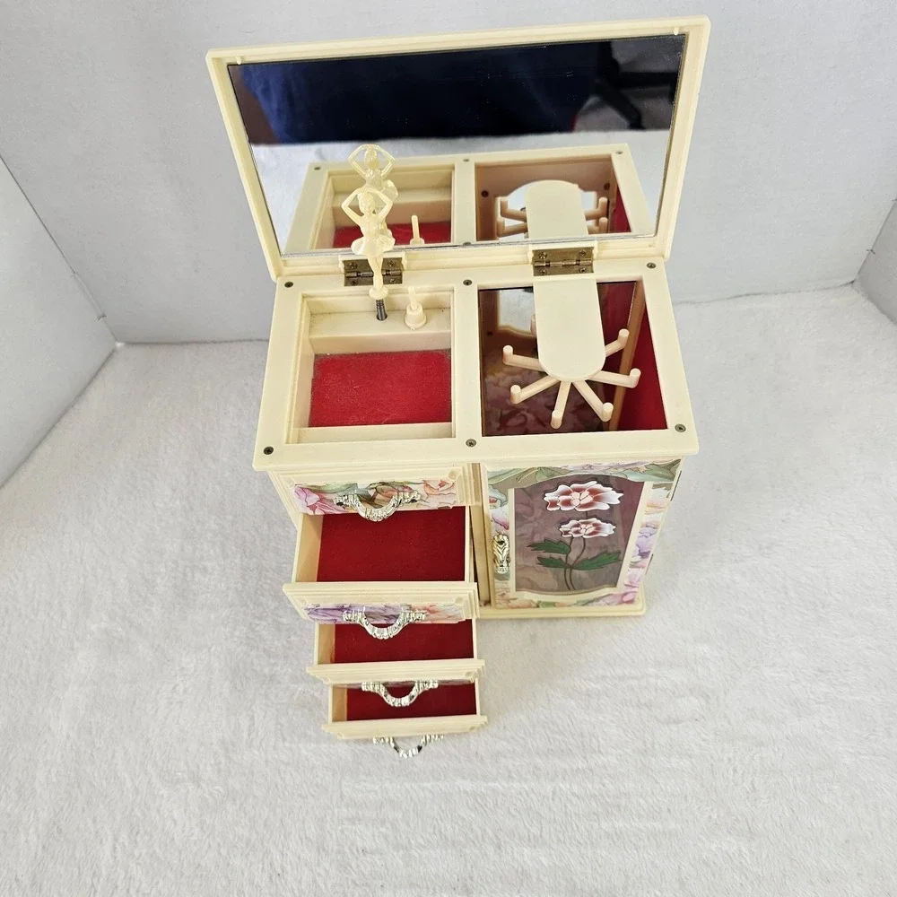 Ballerina Musical Jewelry Box Mele & Co Plastic Drawers Vintage 8x8.5x5